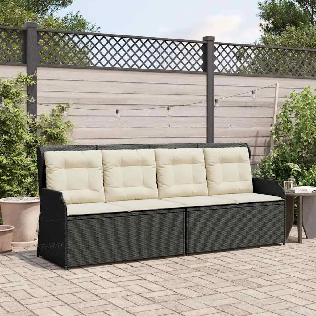 Outdoor Garden Bench Padded Cushions Adjustable Reclining Black