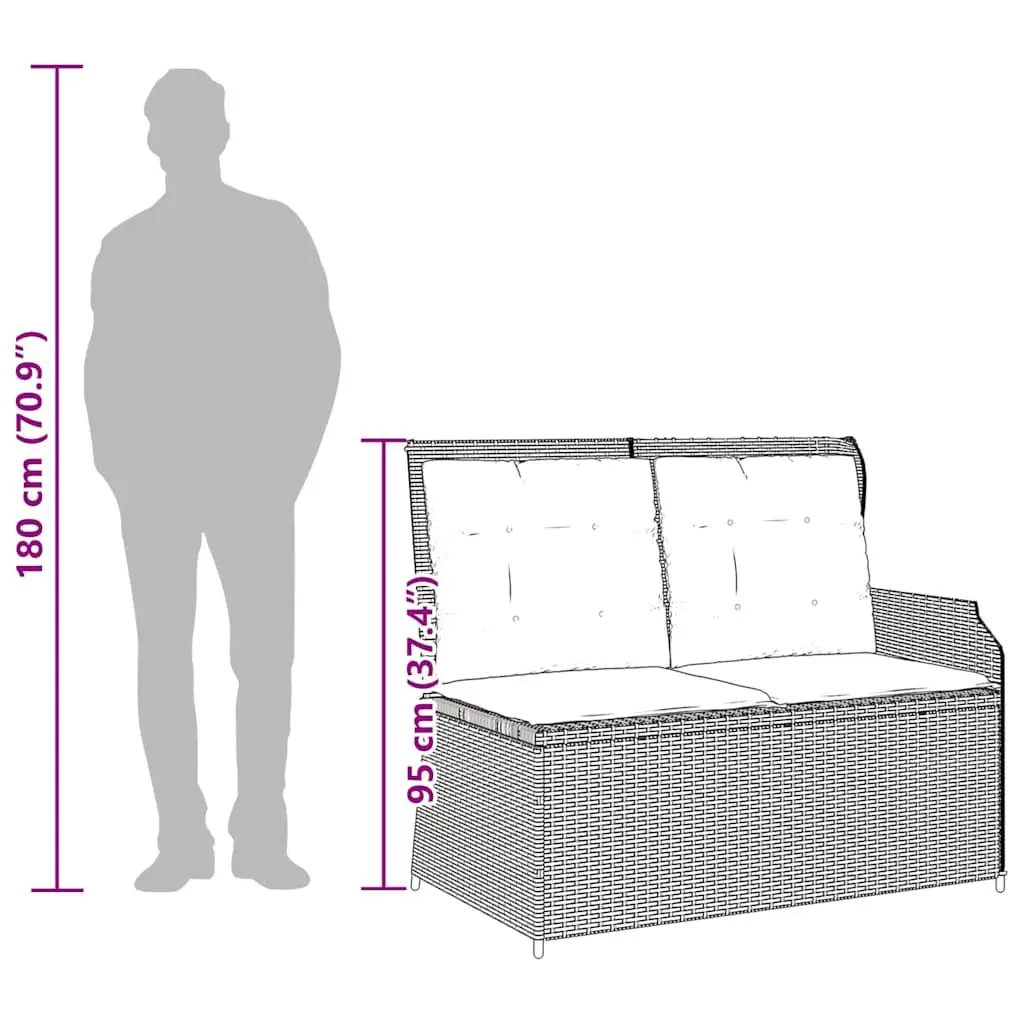 Outdoor Garden Bench Padded Cushions Adjustable Reclining Black