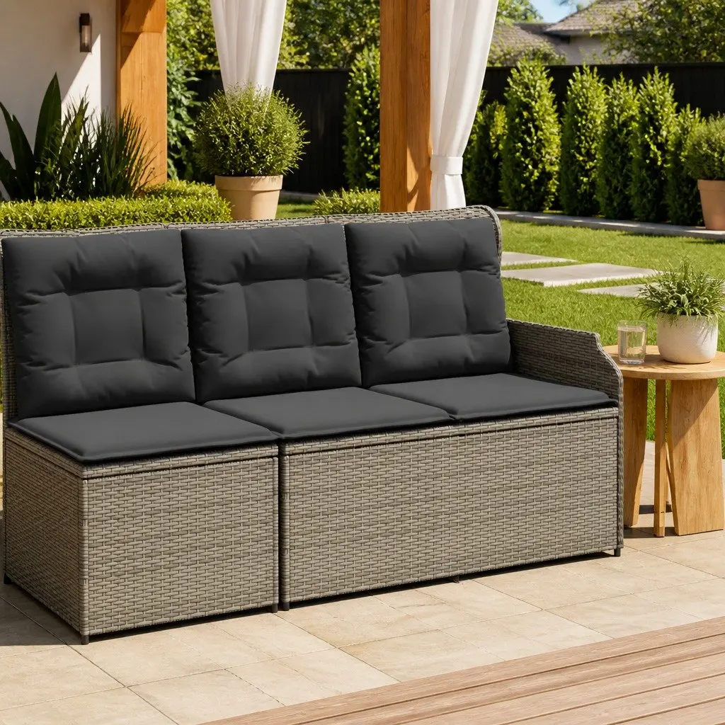 Adjustable Backrest Grey Reclining Garden Bench with Cushions