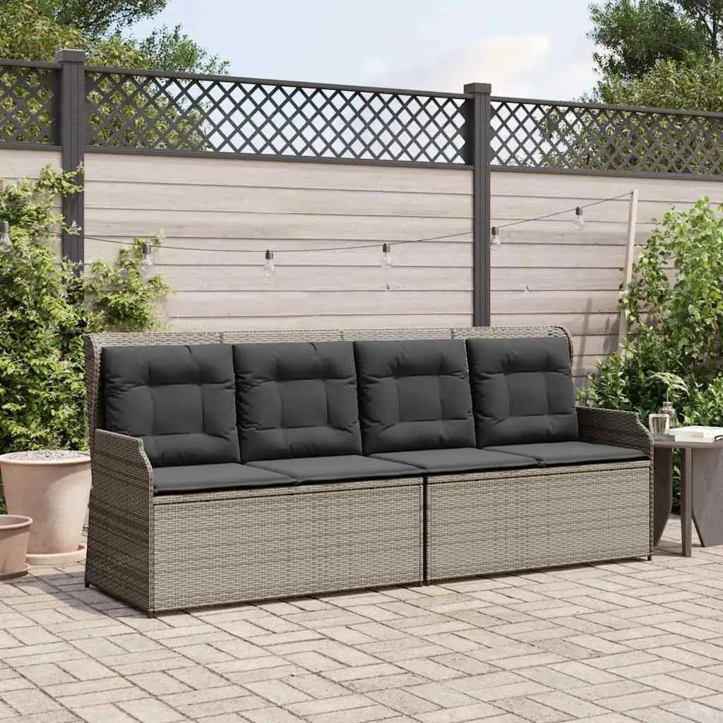 Adjustable Backrest Grey Reclining Garden Bench with Cushions