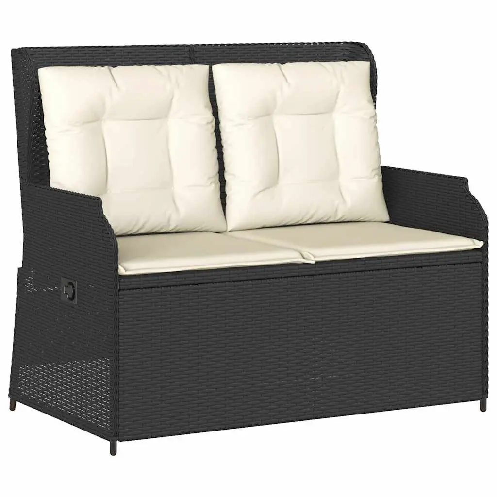 Reclining Garden Bench Adjustable Backrest with Cushions Black