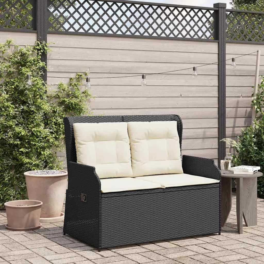 Reclining Garden Bench Adjustable Backrest with Cushions Black