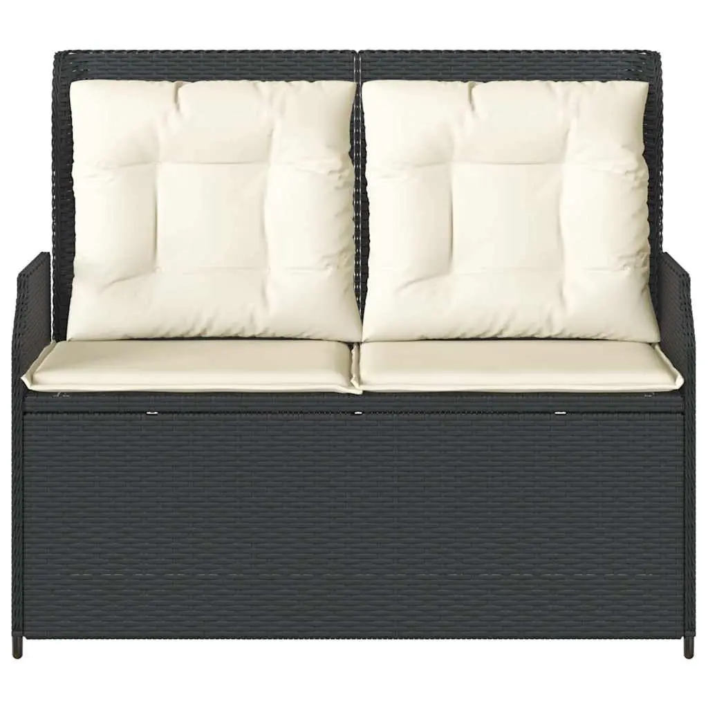 Reclining Garden Bench Adjustable Backrest with Cushions Black