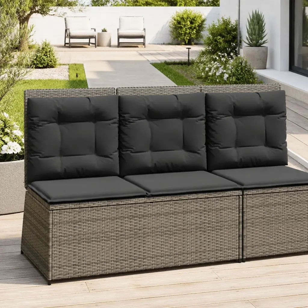 Outdoor Reclining Bench Grey with Adjustable Backrest and Padded Cushions