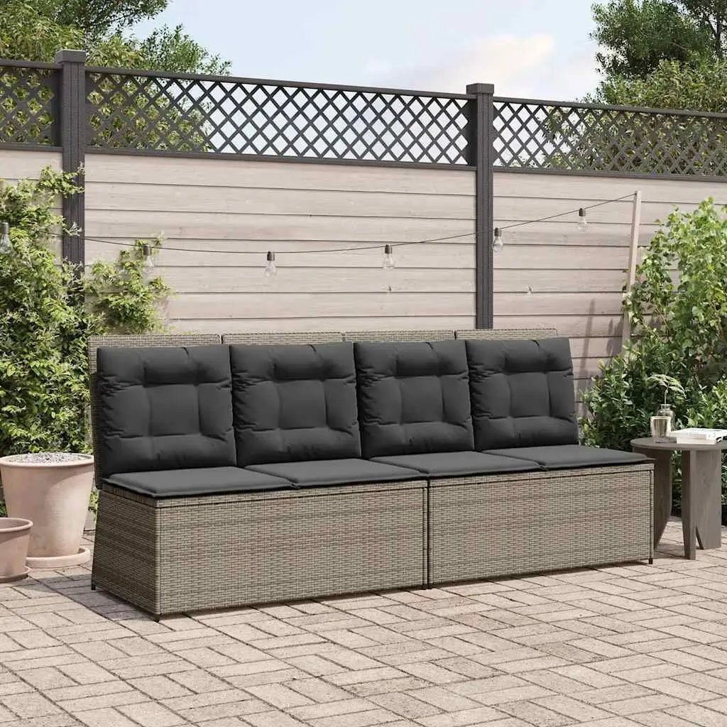 Outdoor Reclining Bench Grey with Adjustable Backrest and Padded Cushions