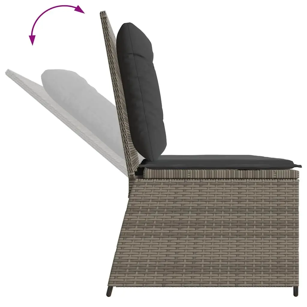 Outdoor Reclining Bench Grey with Adjustable Backrest and Padded Cushions