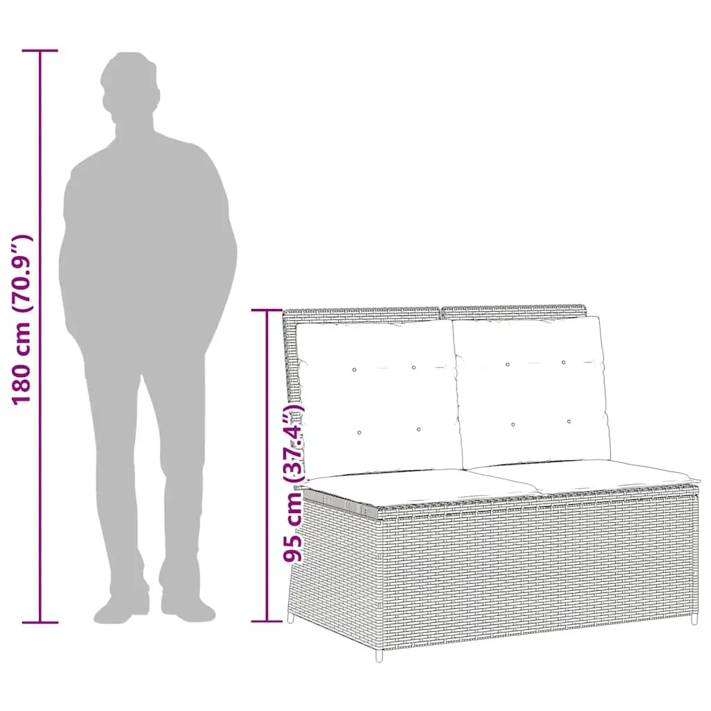Outdoor Reclining Bench Grey with Adjustable Backrest and Padded Cushions