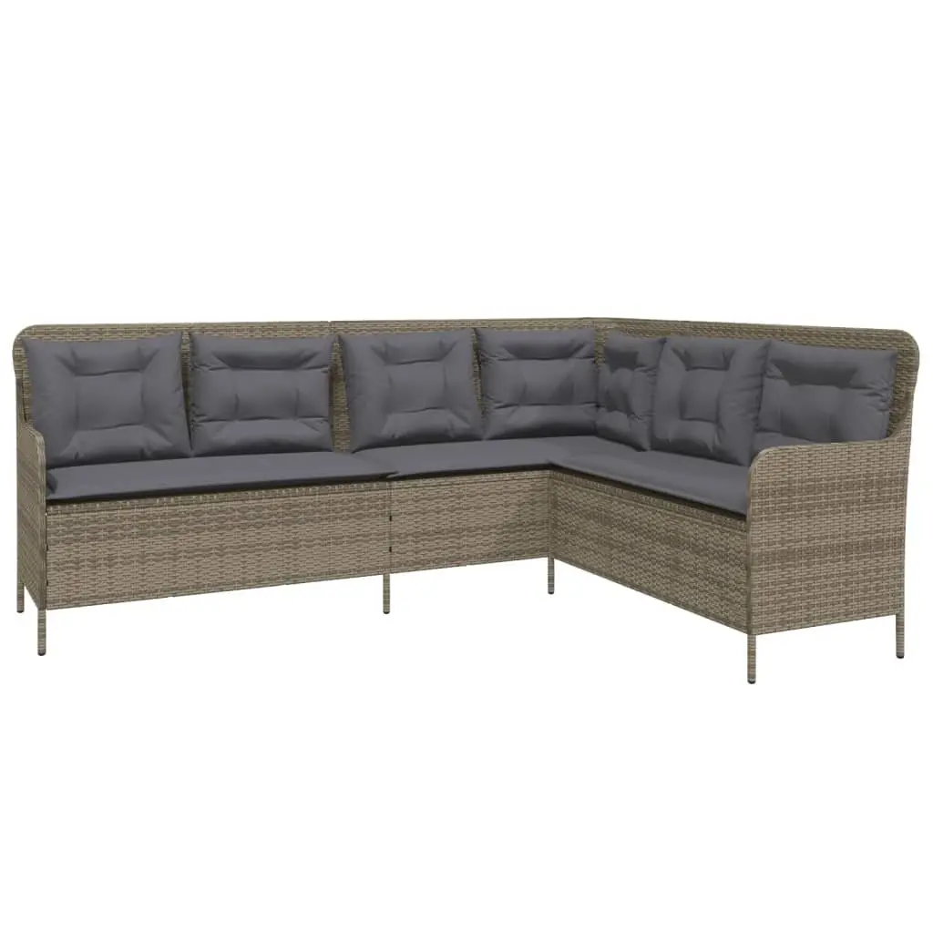 L-Shaped Garden Sofa Grey Poly Rattan Outdoor Patio Furniture with Cushions