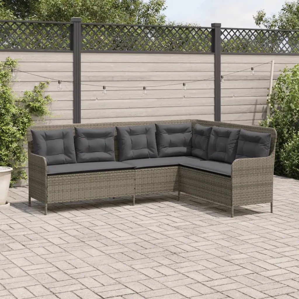L-Shaped Garden Sofa Grey Poly Rattan Outdoor Patio Furniture with Cushions