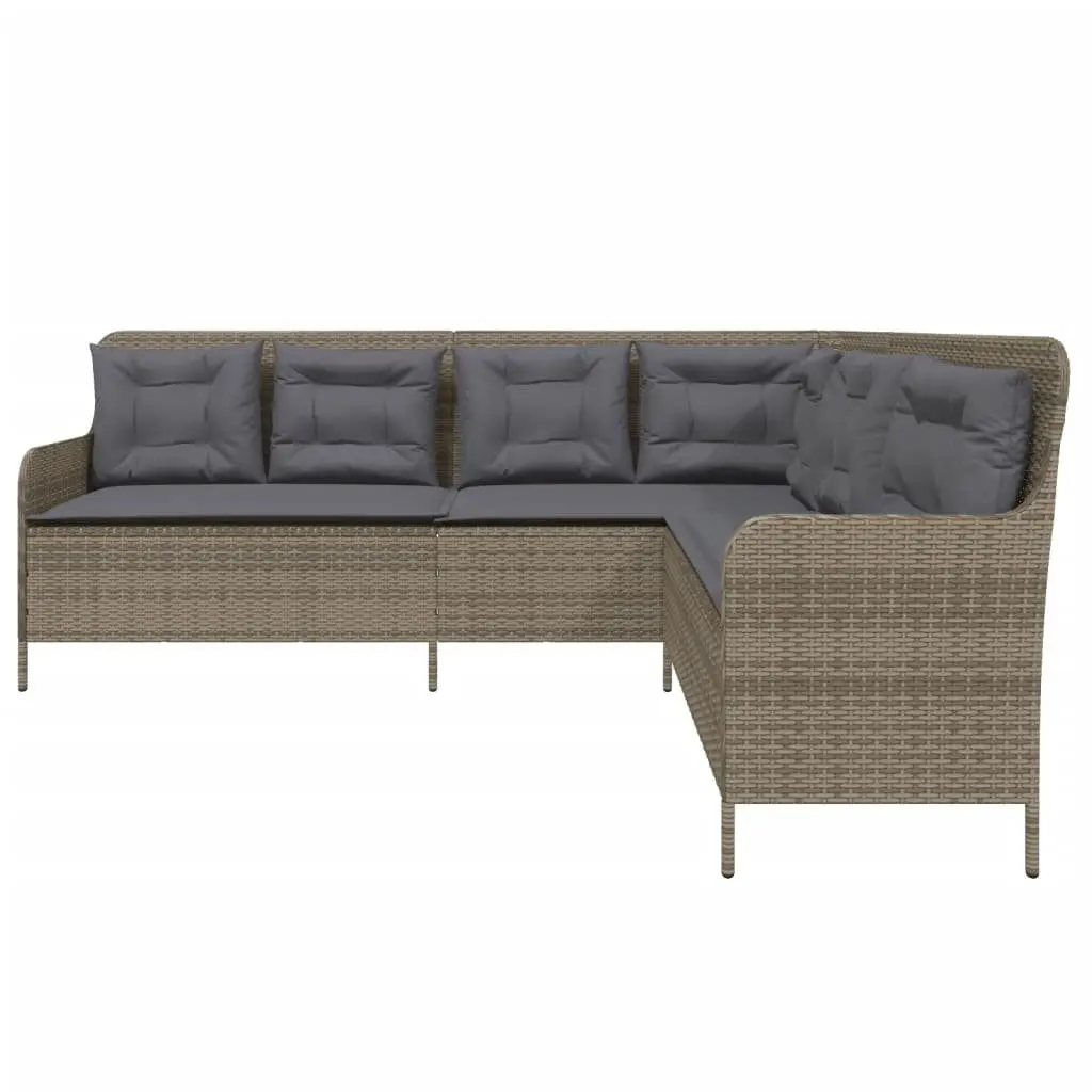 L-Shaped Garden Sofa Grey Poly Rattan Outdoor Patio Furniture with Cushions