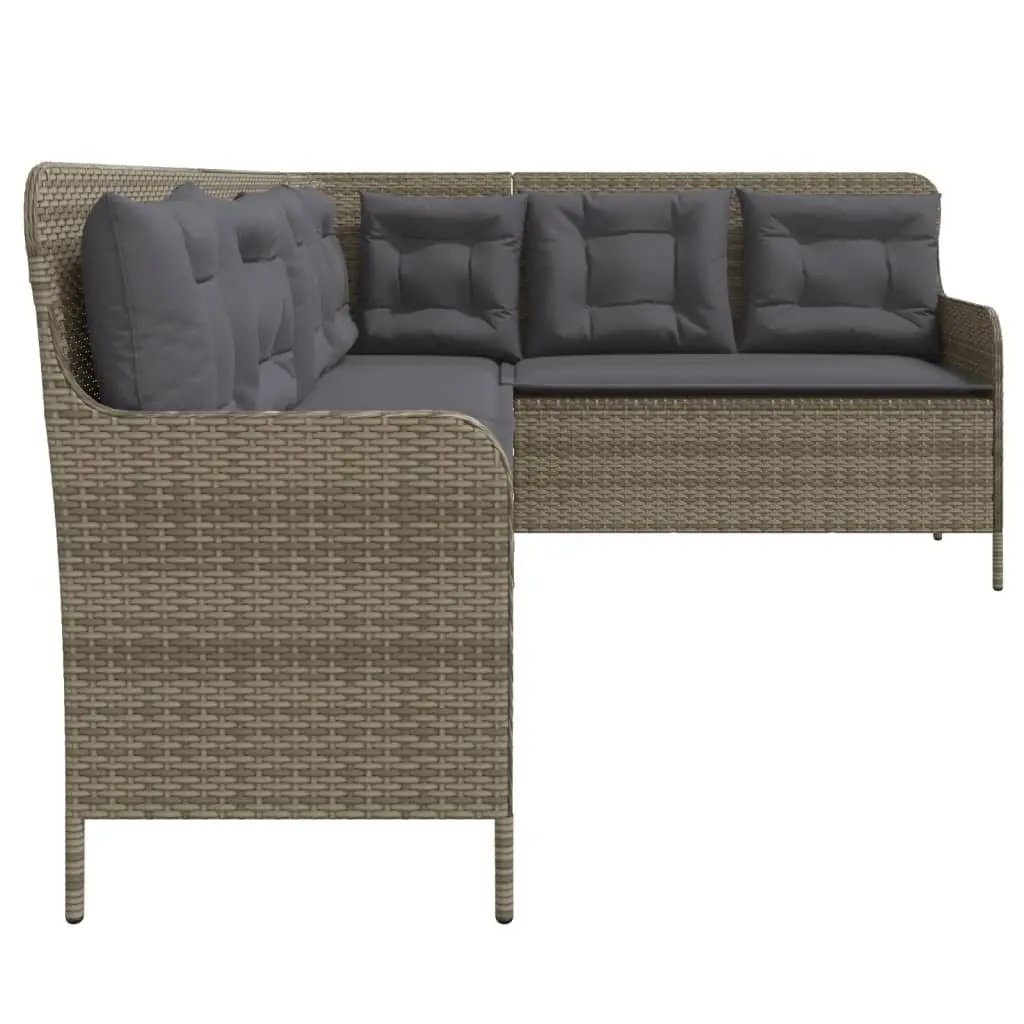 L-Shaped Garden Sofa Grey Poly Rattan Outdoor Patio Furniture with Cushions