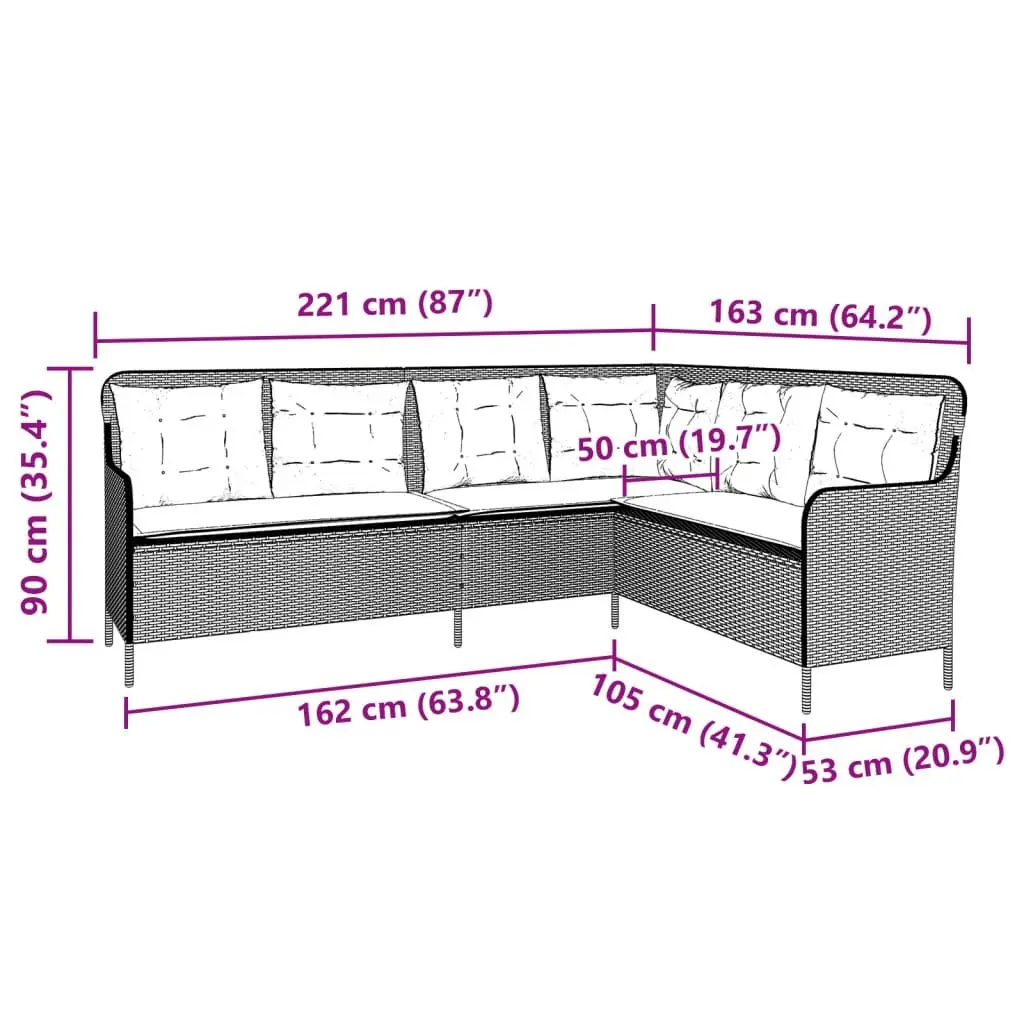 L-Shaped Garden Sofa Grey Poly Rattan Outdoor Patio Furniture with Cushions