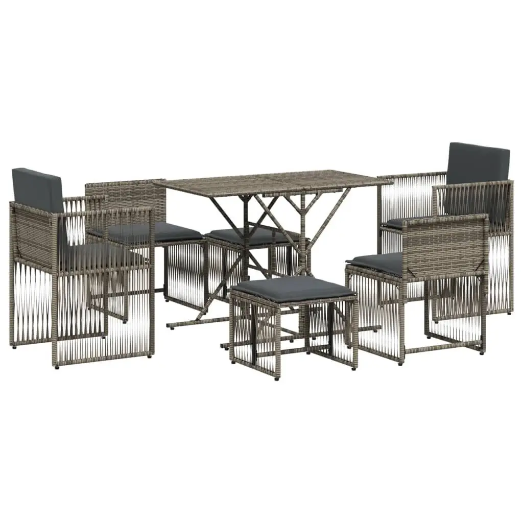 7 Piece Garden Dining Set Grey Poly Rattan Outdoor Furniture with Cushions