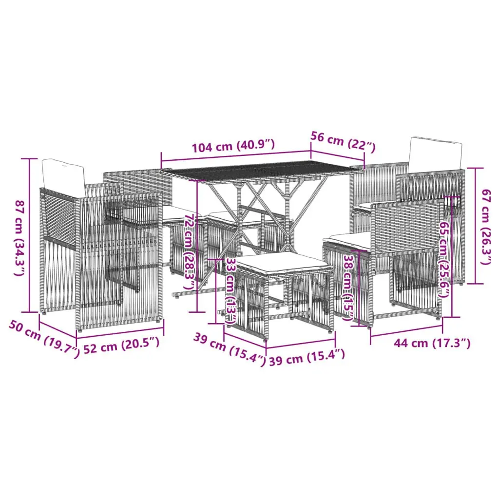 7 Piece Garden Dining Set Grey Poly Rattan Outdoor Furniture with Cushions