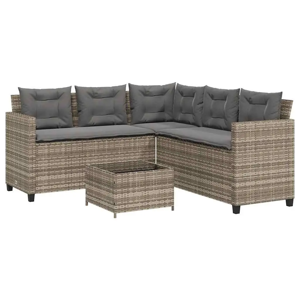 L-Shaped Garden Sofa Set Grey Poly Rattan Outdoor Patio Furniture with Table