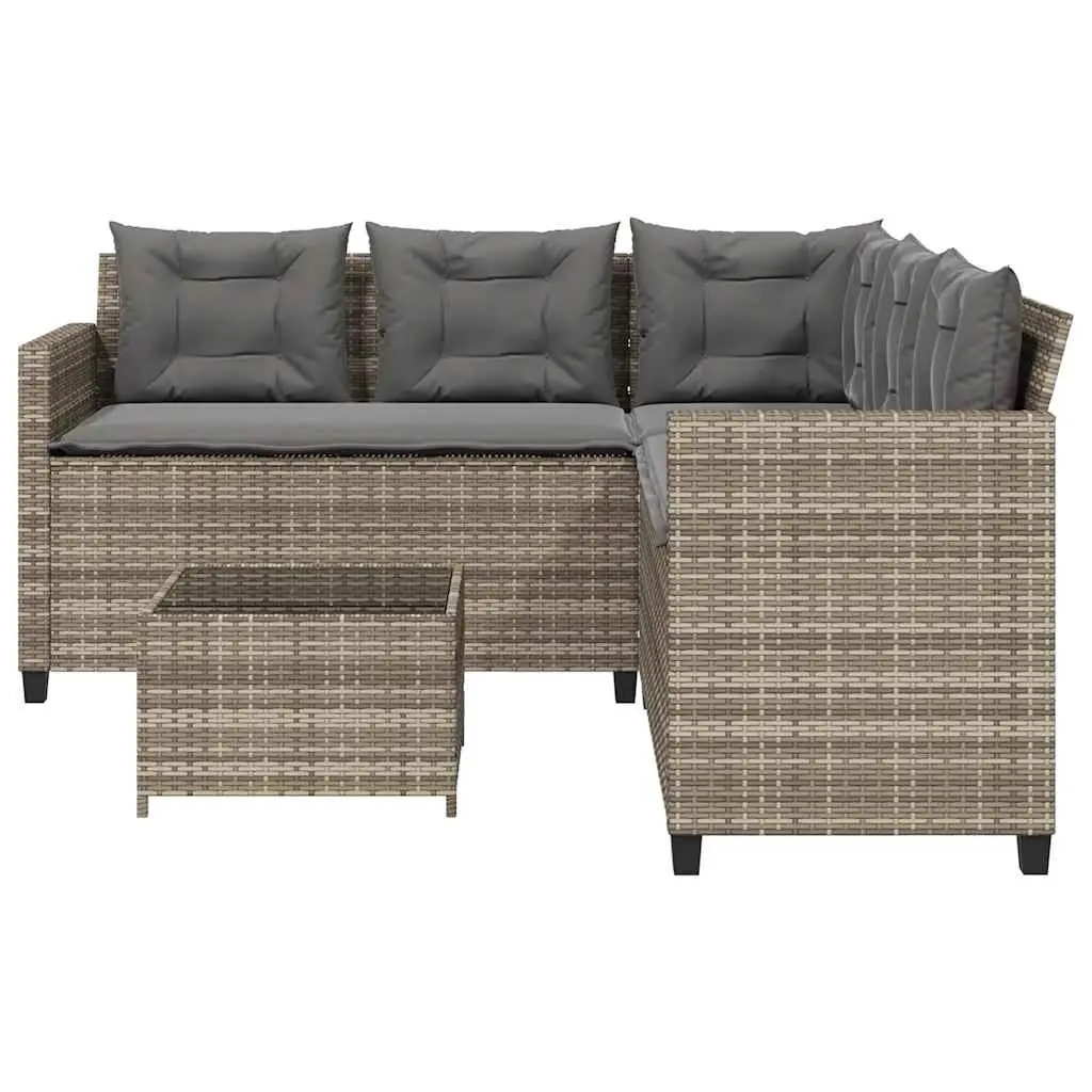 L-Shaped Garden Sofa Set Grey Poly Rattan Outdoor Patio Furniture with Table