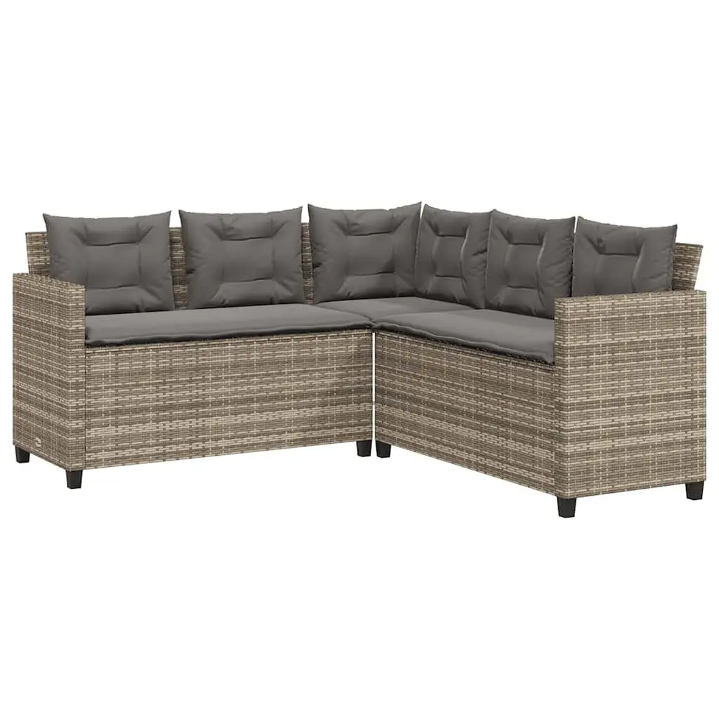 L-Shaped Garden Sofa Set Grey Poly Rattan Outdoor Patio Furniture with Table