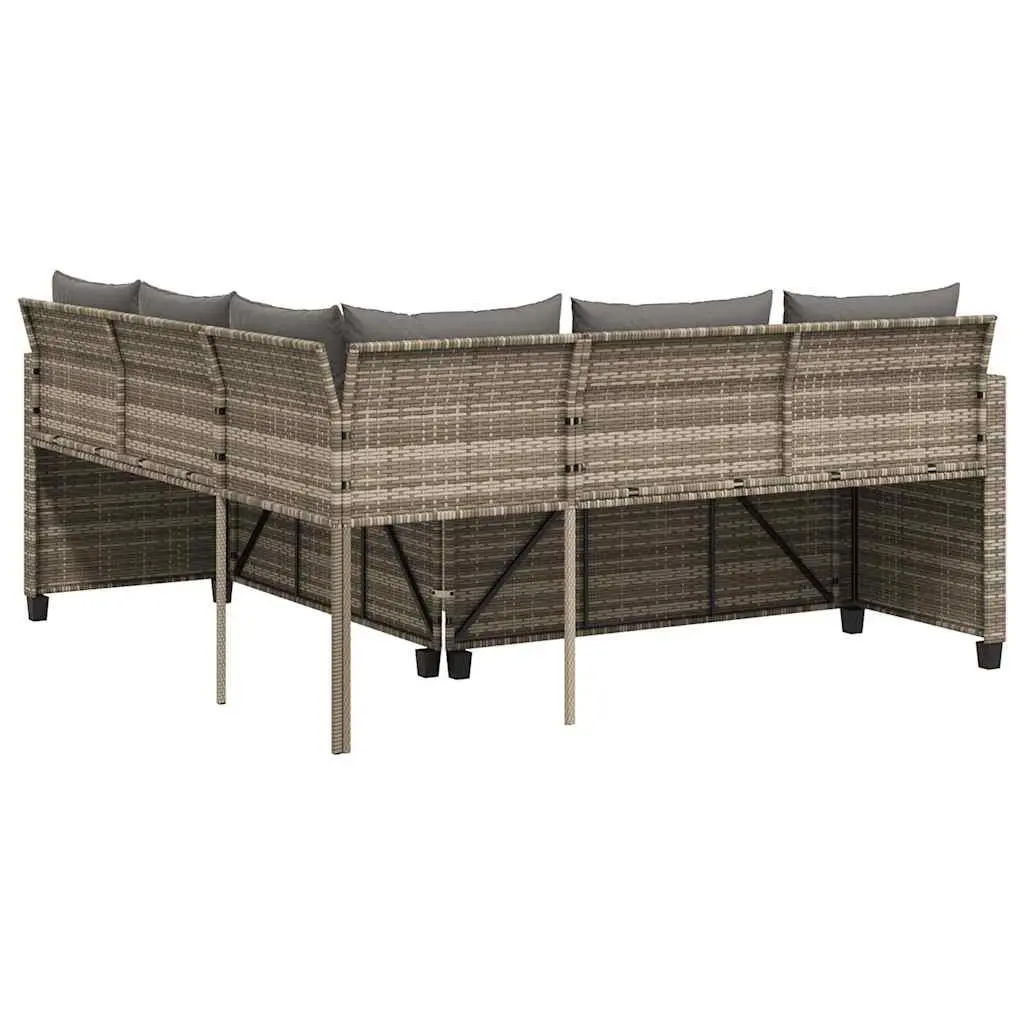 L-Shaped Garden Sofa Set Grey Poly Rattan Outdoor Patio Furniture with Table