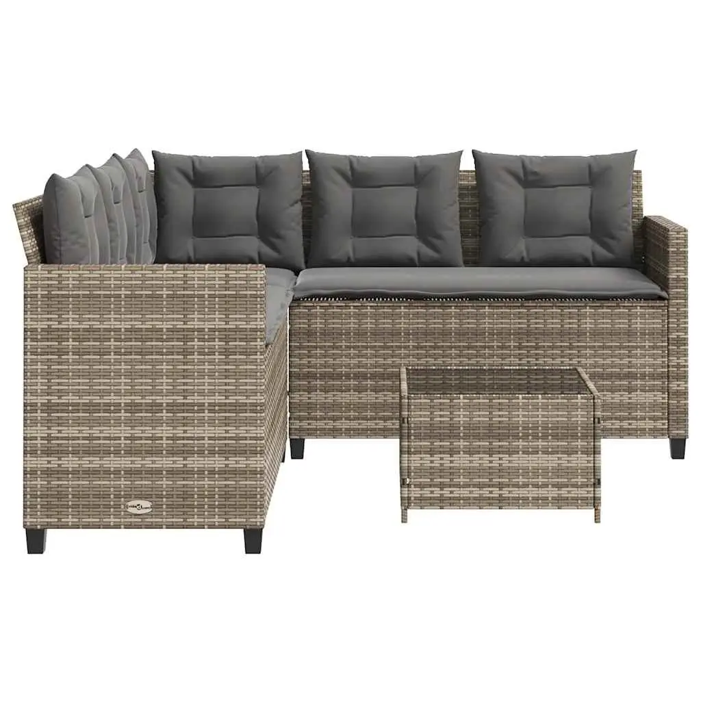 L-Shaped Garden Sofa Set Grey Poly Rattan Outdoor Patio Furniture with Table