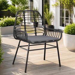 Outdoor Garden Chairs 2 pcs Set with Padded Cushions Black Poly Rattan Seating