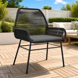 Garden Chairs 2 pcs with Cushions Black Outdoor Seating Poly Rattan Patio