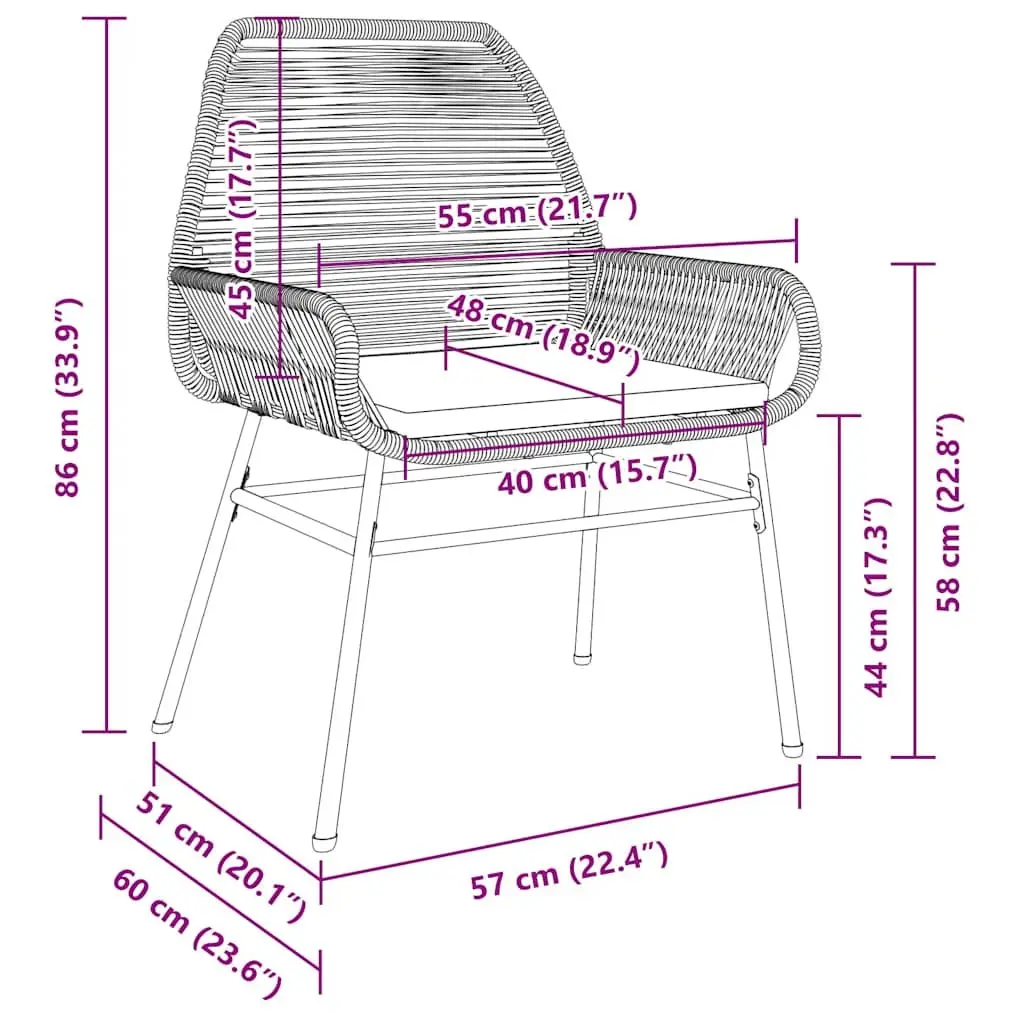 Garden Chairs 2 pcs with Cushions Black Outdoor Seating Poly Rattan Patio