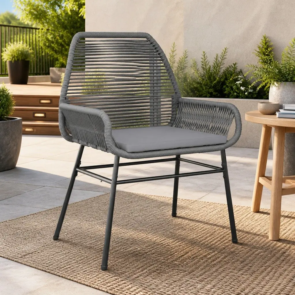 Outdoor Garden Chairs Set Grey Poly Rattan with Cushions 2 Piece