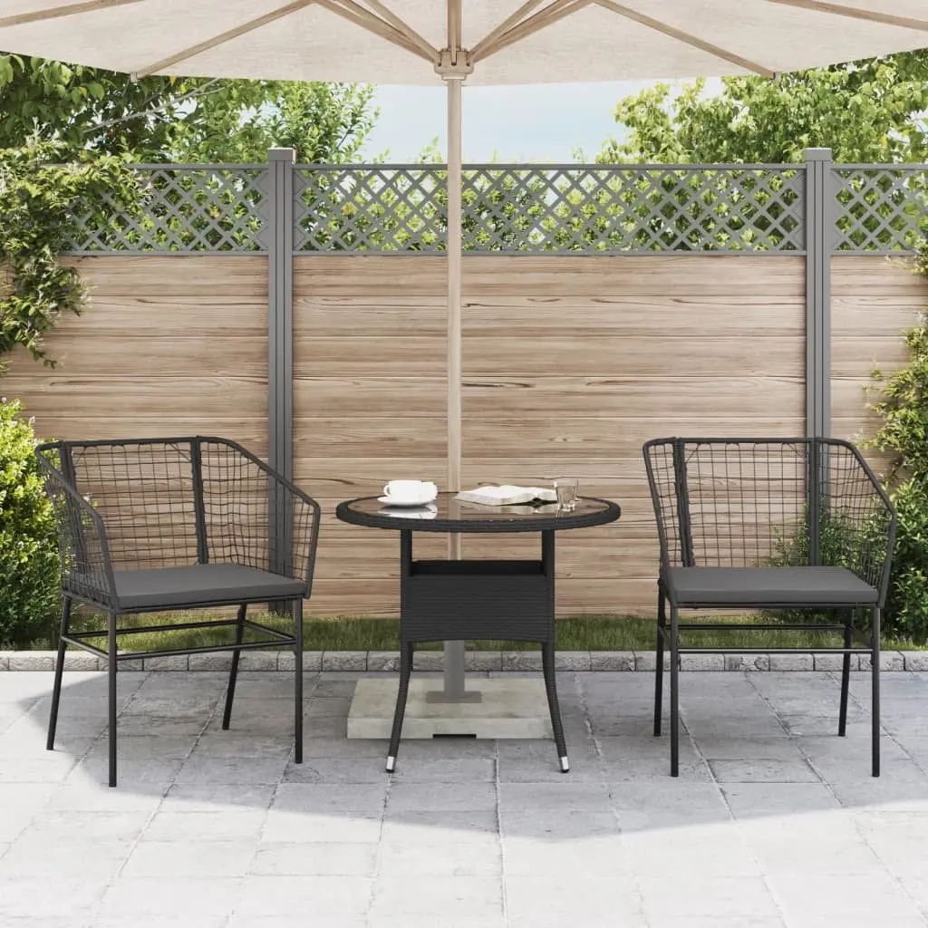 Outdoor Garden Chairs Set of 2 with Cushions Black Poly Rattan Patio Seating