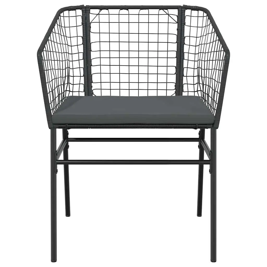 Outdoor Garden Chairs Set of 2 with Cushions Black Poly Rattan Patio Seating