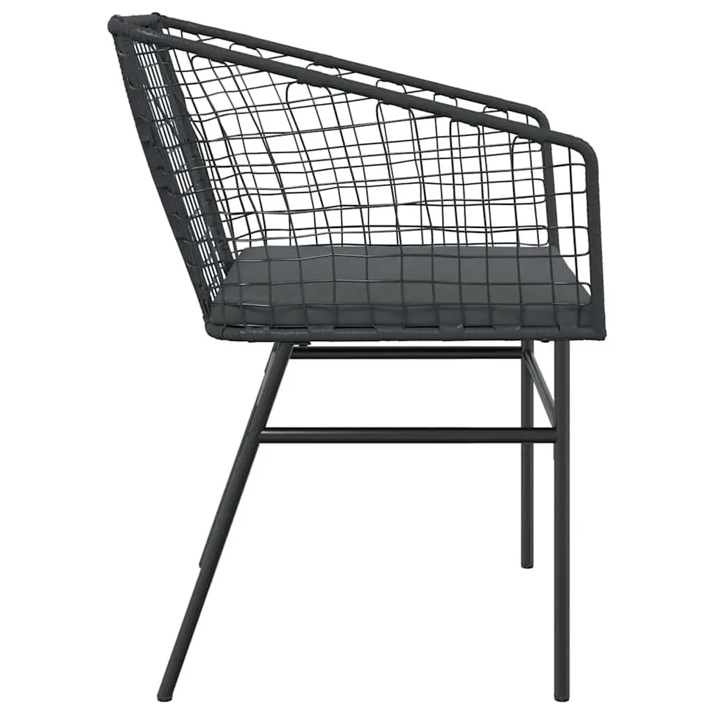 Outdoor Garden Chairs Set of 2 with Cushions Black Poly Rattan Patio Seating