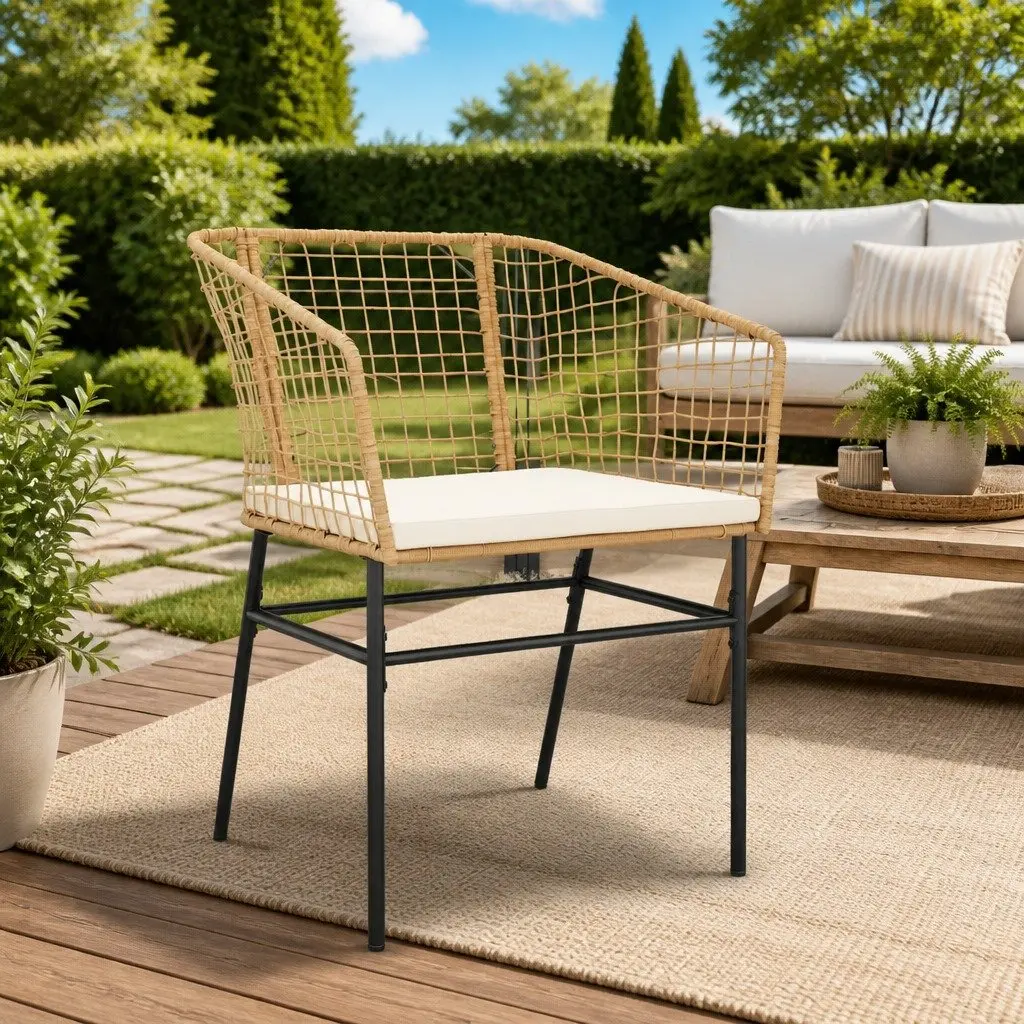 Garden Chairs Brown Poly Rattan with Cushions 2 Piece