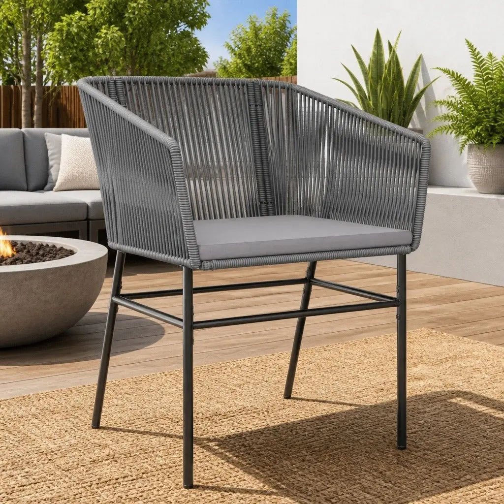 Outdoor Garden Chairs Set 2 Pieces with Cushions Grey Poly Rattan Seating