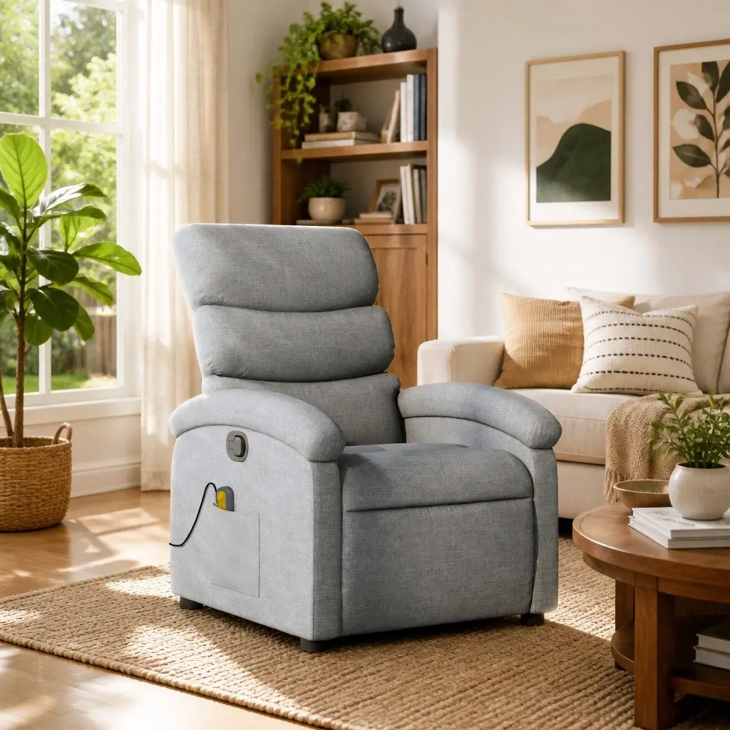 Massage Recliner Chair Grey Fabric Manual Reclining 6 Vibration Points