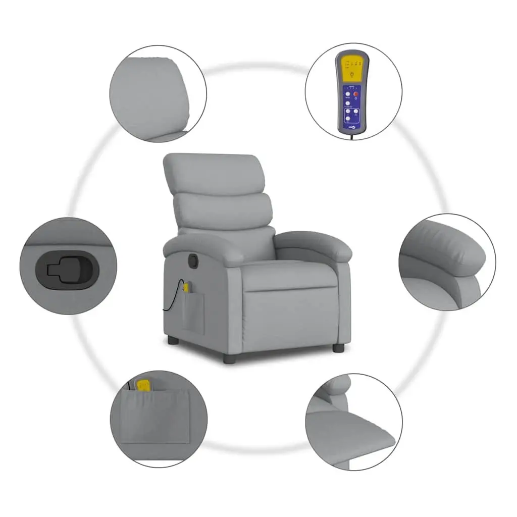 Massage Recliner Chair Grey Fabric Manual Reclining 6 Vibration Points