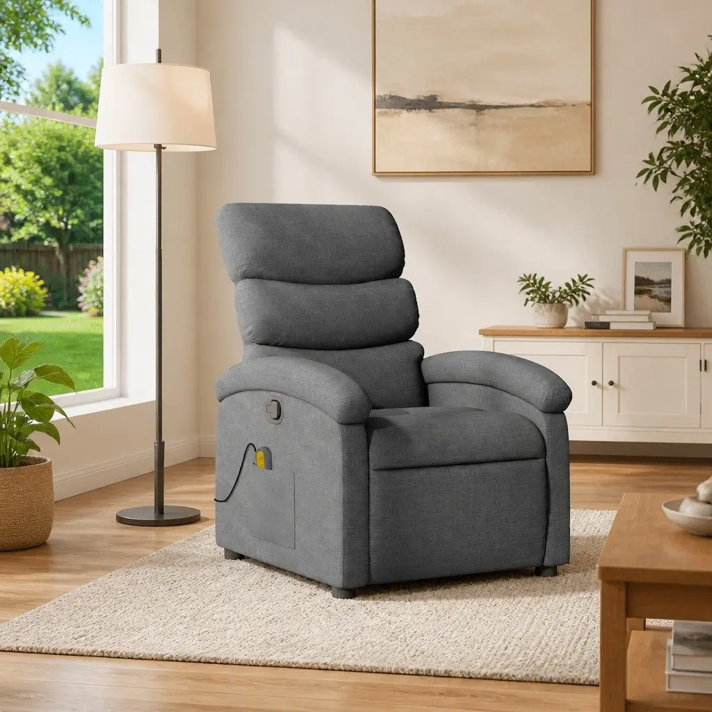 Massage Recliner Chair Manual Recline Vibration Grey Fabric