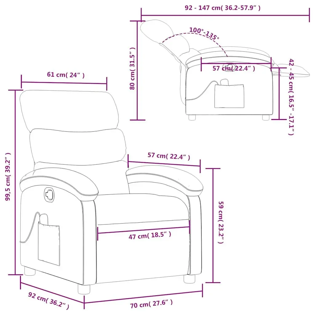 Massage Recliner Chair Manual Recline Vibration Grey Fabric