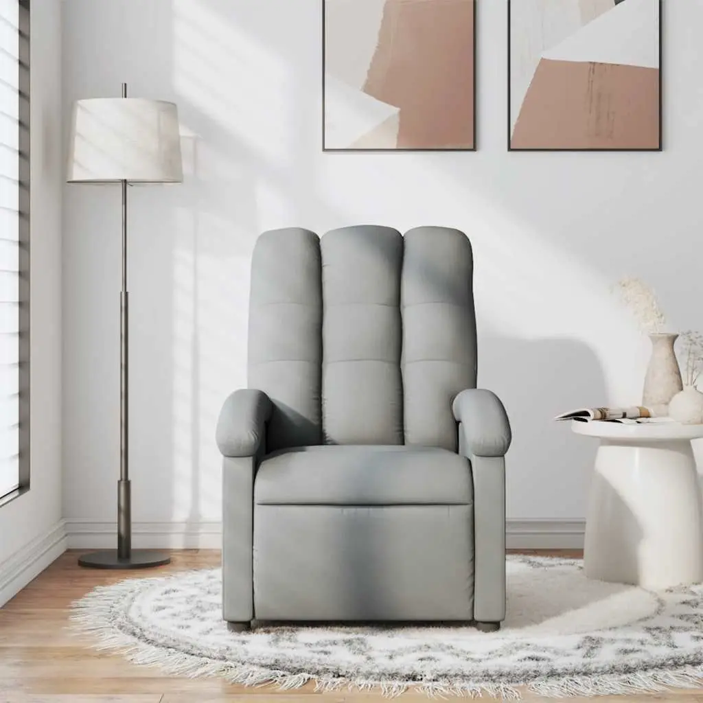 Massage Recliner Chair Manual Recline Light Grey Fabric 6 Vibration Points