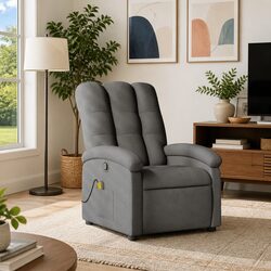 Massage Recliner Chair Grey Fabric Manual Recline 6 Vibration Points Armchair