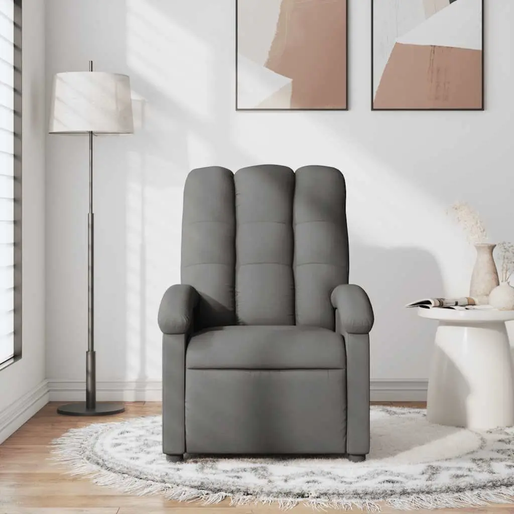 Massage Recliner Chair Grey Fabric Manual Recline 6 Vibration Points Armchair