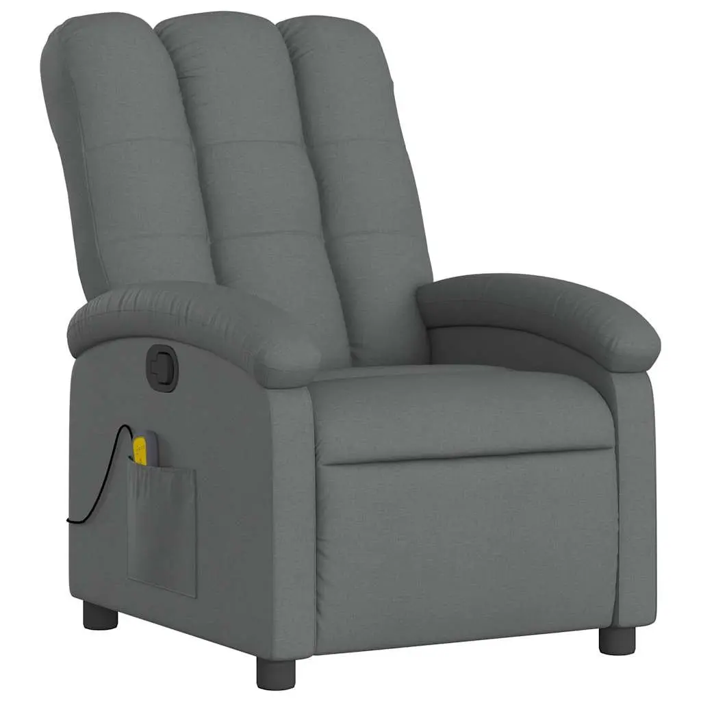Massage Recliner Chair Grey Fabric Manual Recline 6 Vibration Points Armchair