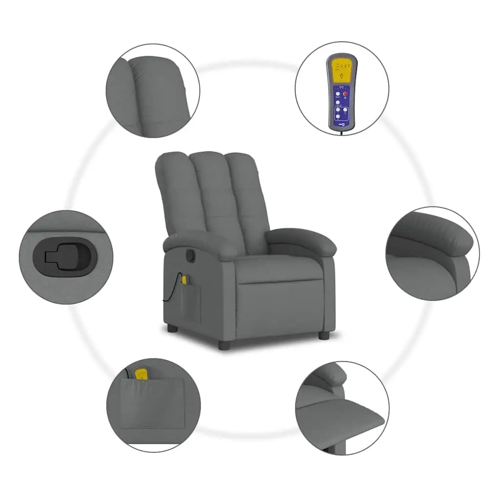 Massage Recliner Chair Grey Fabric Manual Recline 6 Vibration Points Armchair