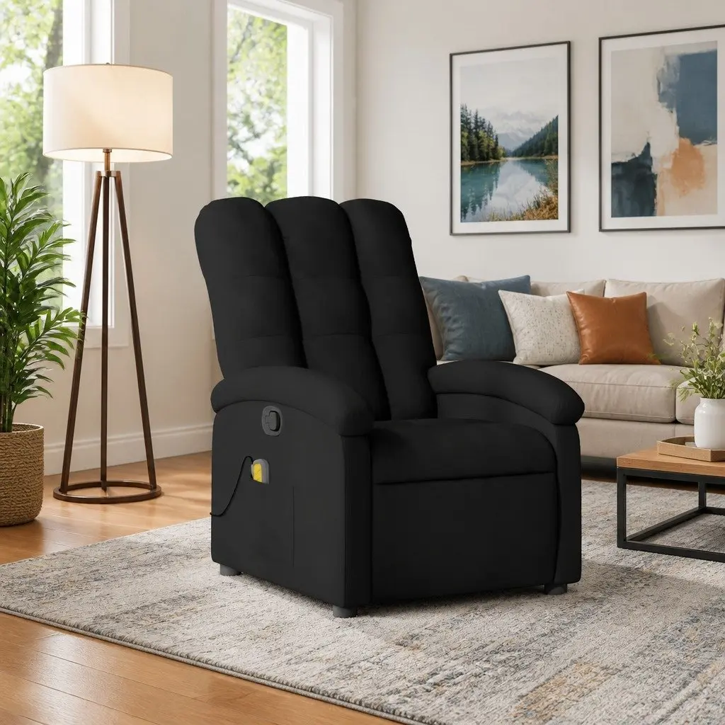 Massage Recliner Chair Black Fabric Manual Recline 6 Vibration Points