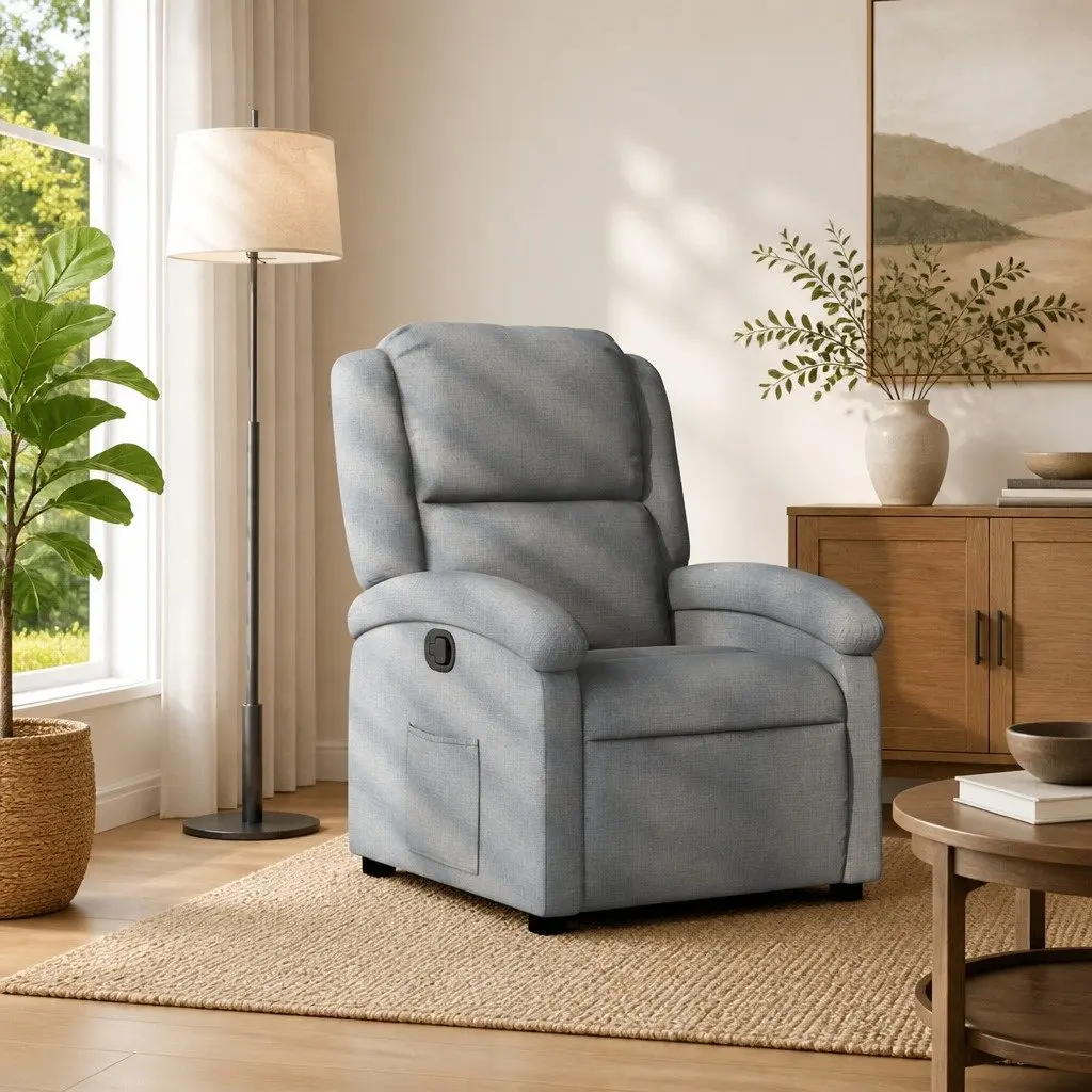 Recliner Chair Manual Reclining Adjustable Grey Fabric Lounge Seat