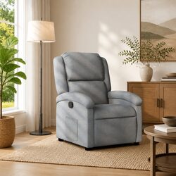 Recliner Chair Manual Reclining Armchair Grey Fabric Lounge Seat Adjustable