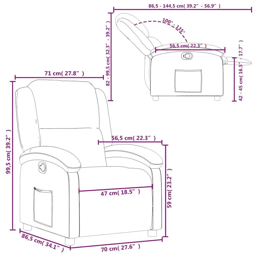 Recliner Chair Grey Fabric Manual Recline Armchair Lounge Seat Footrest
