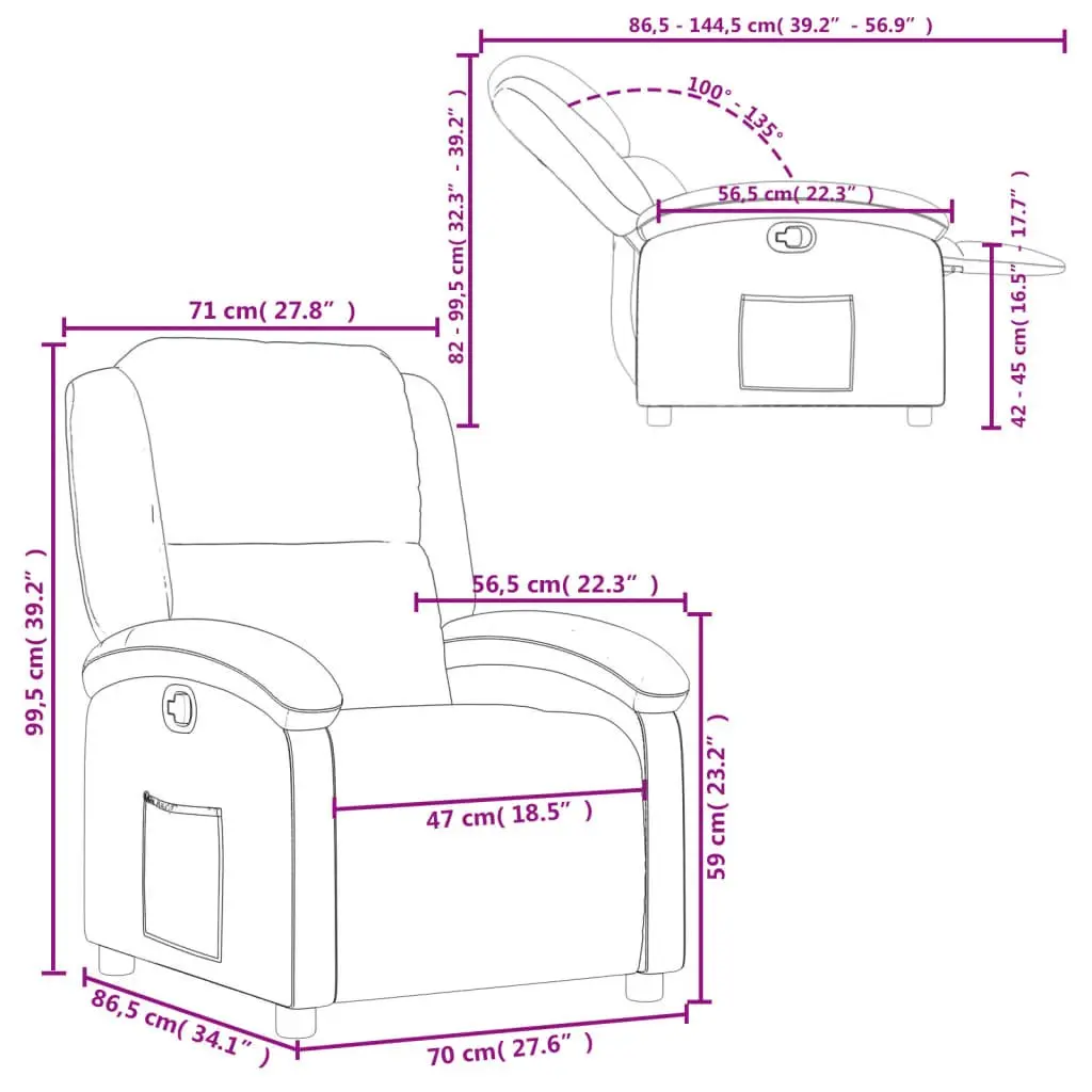 Recliner Chair in Black Fabric