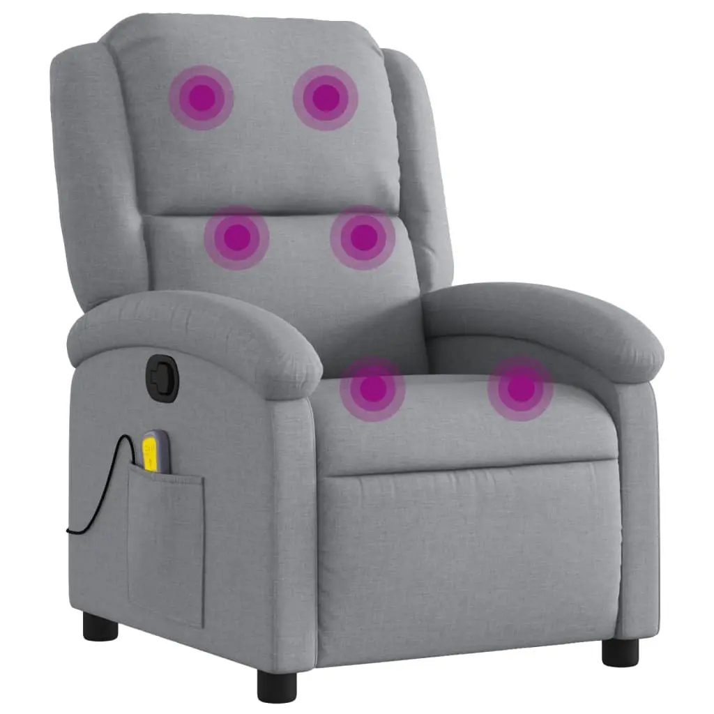 Massage Recliner Chair Light Grey Fabric Manual Reclining Armchair Vibration 6