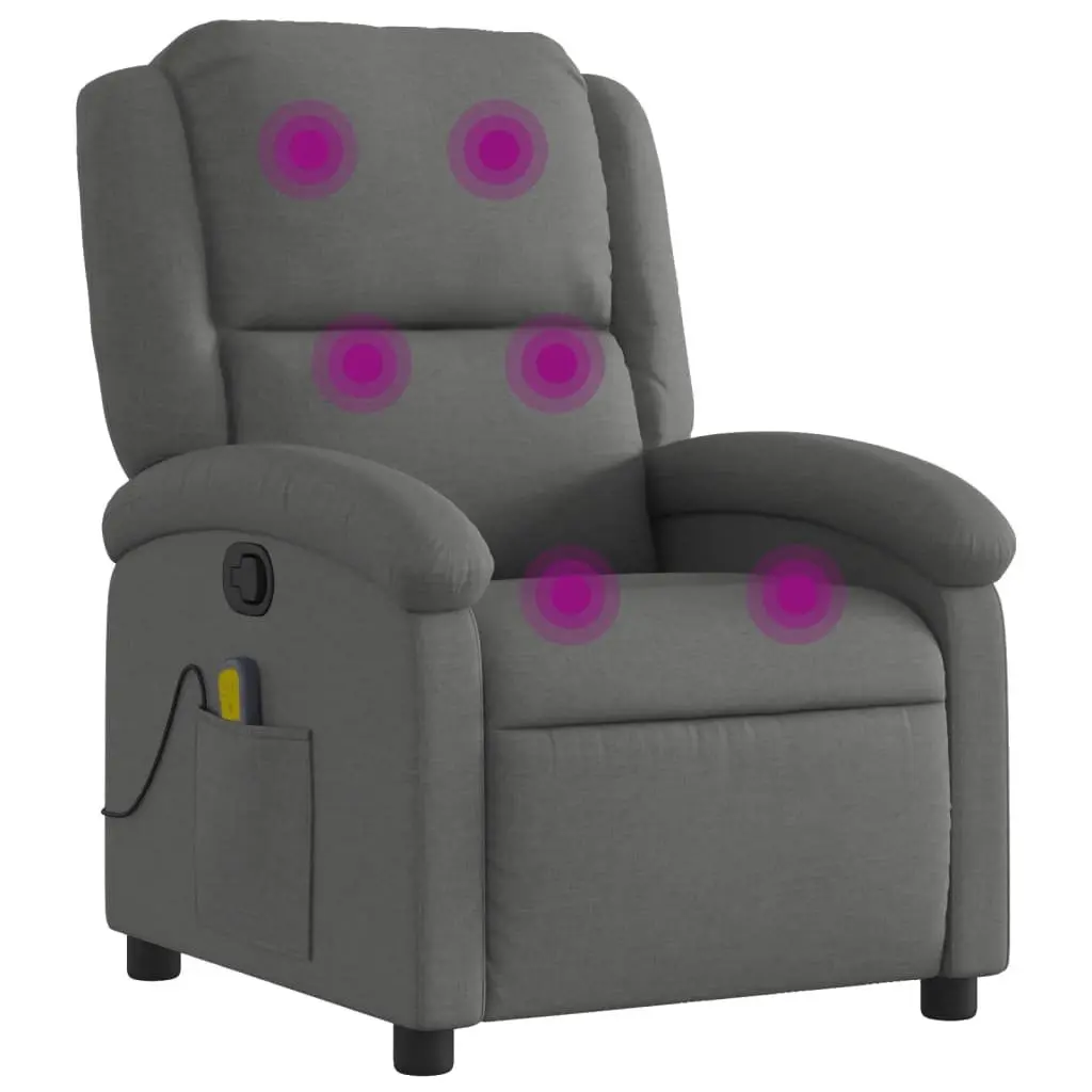 Massage Recliner Chair Manual Recline Grey Fabric 6 Vibration Points