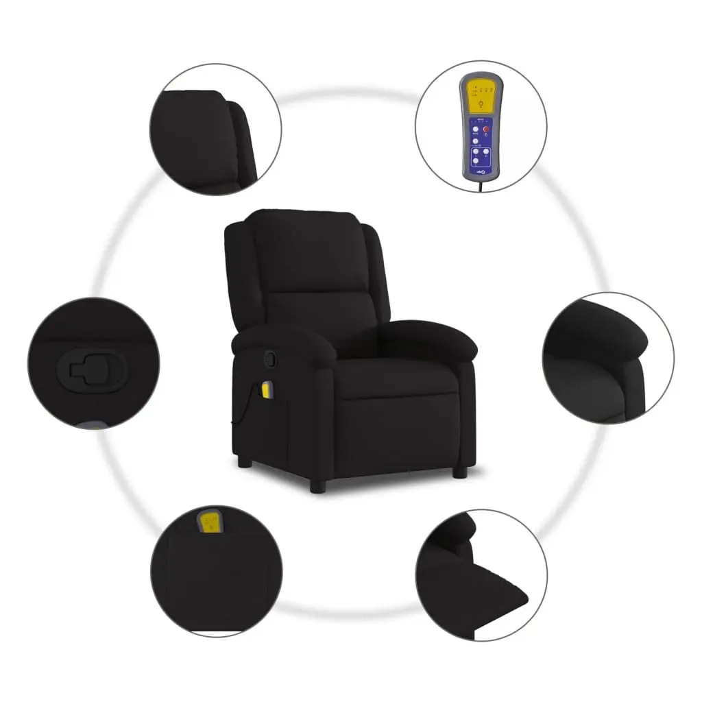Massage Recliner Chair Black Fabric Manual Recline 6 Point Vibration