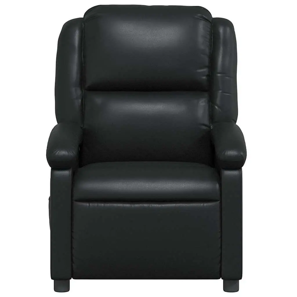 Manual Reclining Armchair Faux Leather Black Lounge Chair